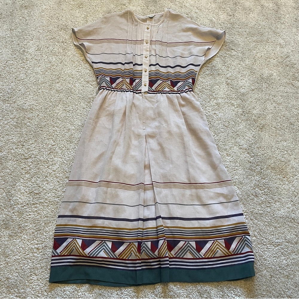 Vintage Pattern Beige Patterned Dress - image 1
